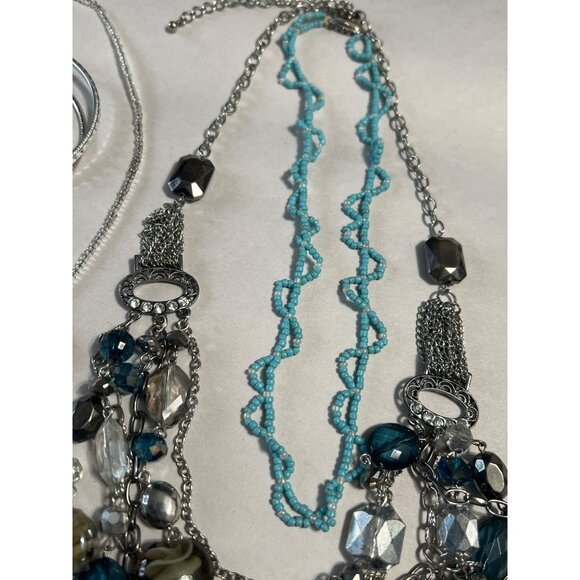 Multi-Layered Necklace & Jewelry Set: Blue Beads Silver Bangles - Picture 6 of 8